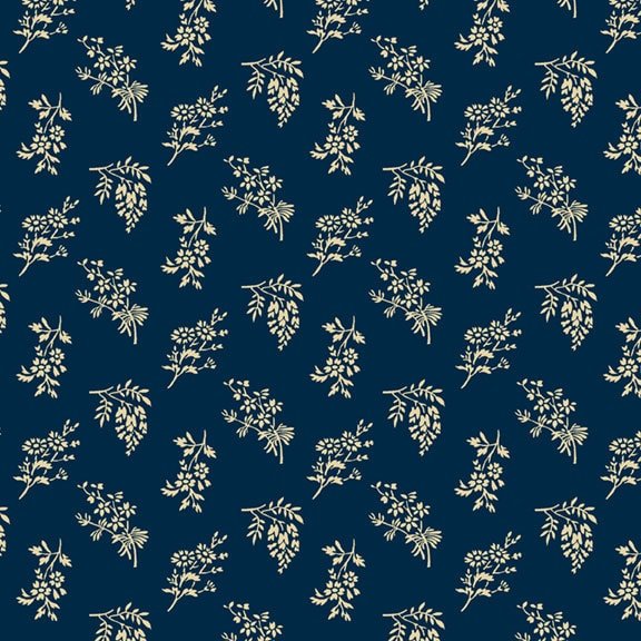 Vintage Charm Cut Flowers by Julie Rothermel for Marcus Fabrics R330510-Navy sold by the 1/2 yd.