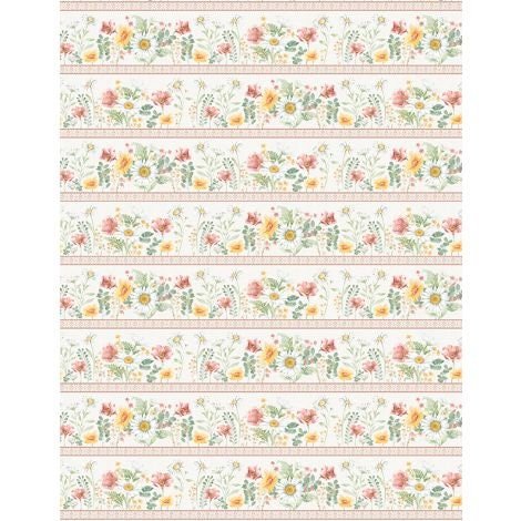 Daisy Days Border Stripe by Beth Grove for Wilmington Prints 83309- 173 Multi sold by the 1/2 yd.