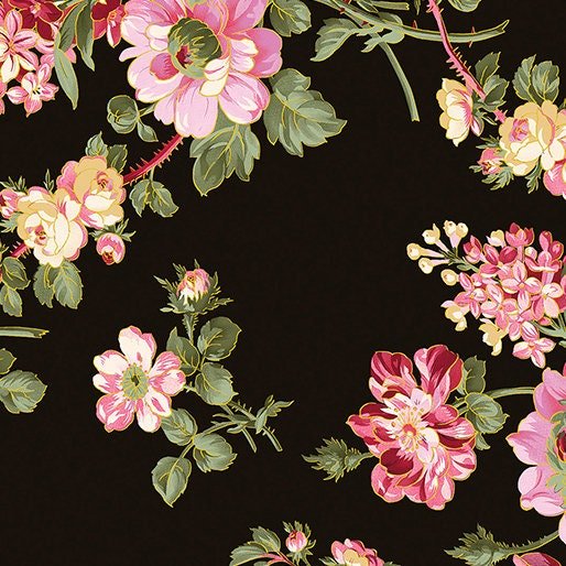 Promise Me by Pat Sloan for Benartex 13556M-12 Grandiflora Charcoal  sold by the 1/2 yd.