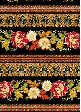 Radiance Ferns Border Stripe by Greta Lynn for Kanvas 97442M-12 Metallic sold by the 1/2 yd.