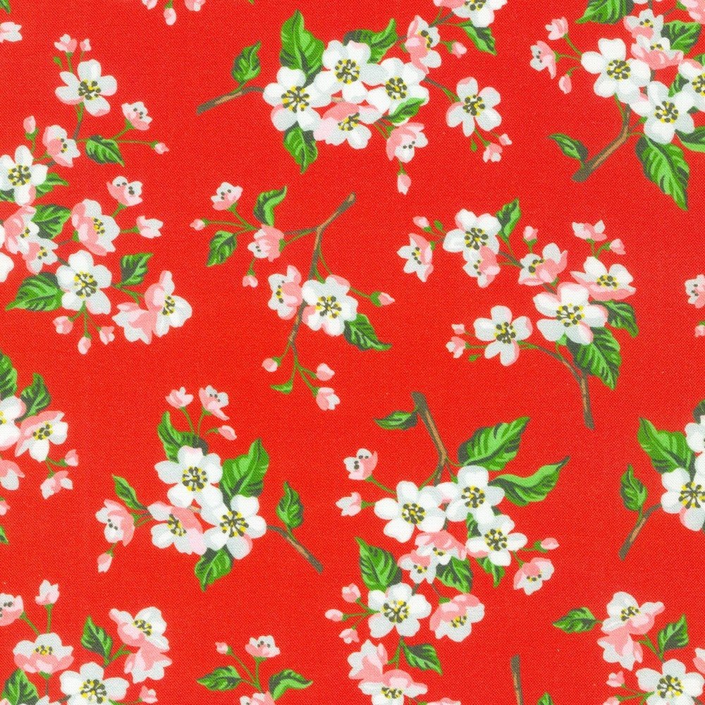 Apple Blossom by Vanesse Lillrose & Linda Fitch for Robert Kaufman 22174-99 Cherry sold by the 1/2 yd.