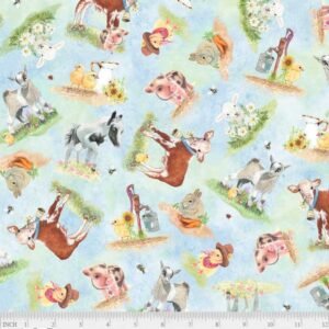 Barnyard Babies by Clint Eager for P&B Textiles 05275-Blue sold by the 1/2 yd.