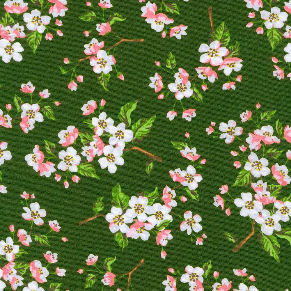 Apple Blossom by Vanesse Lillrose & Linda Fitch for Robert Kaufman 22174-44-Forest sold by the 1/2 yd