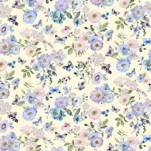 Fleur Medium Floral and Butterflies by Timeless Treasures CD 2909-Cream sold by the 1/2 yd.