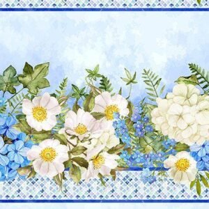 Periwinkle Spring Border Stripe by Jason Yenter for In The Beginning 2PS-1 sold by the 1/2 yd.