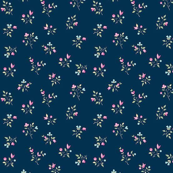 Flowery by Andover Fabrics A-845-Blue sold by the 1/2 yd.