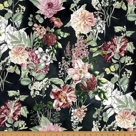 Botanical Charm by Hoffman Calif. W5369 Onyx sold by the 1/2 yd.