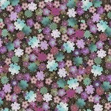 Shizuka by Chong-a Hwang for Timeless Treasures FLEUR CM3166 Black sold by the 1/2 yd.