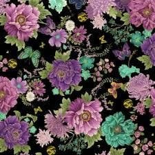 Shizuka by Chong-a Hwang for Timeless Treasures FLEUR CM3161 Black sold by the 1/2 yd.