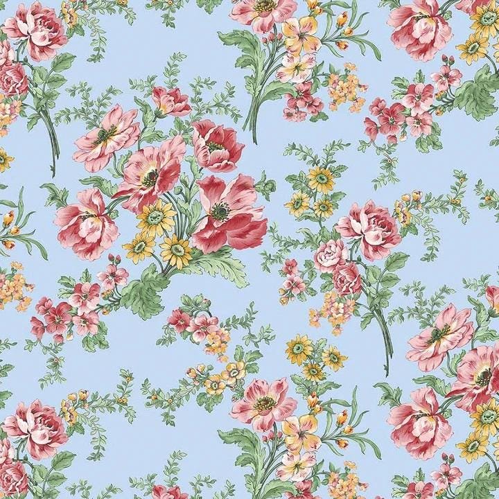 French Romance by Jan Shore for Benartex Fabrics 13327-51 Sky sold bu the 1/2 yd.