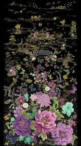 Shizuka Panel by Chong-a Hwang for Timeless Treasures FLEUR CM3160 Black 23-1/2"X44"