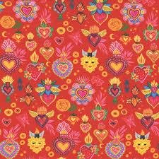 Hola Frida Dia De Los Muertos by Miriam Bos for Dear Stella Fabrics 2866 Mandarin sold by the 1/2 yd.
