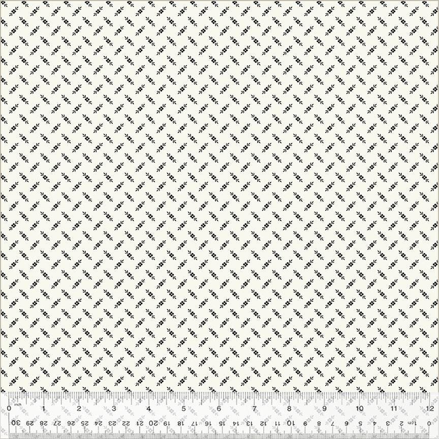 Jasper Blue Fleurette by Whistler Studios for Windham Fabrics 54370-1 Ivory sold by the 1/2 yd.