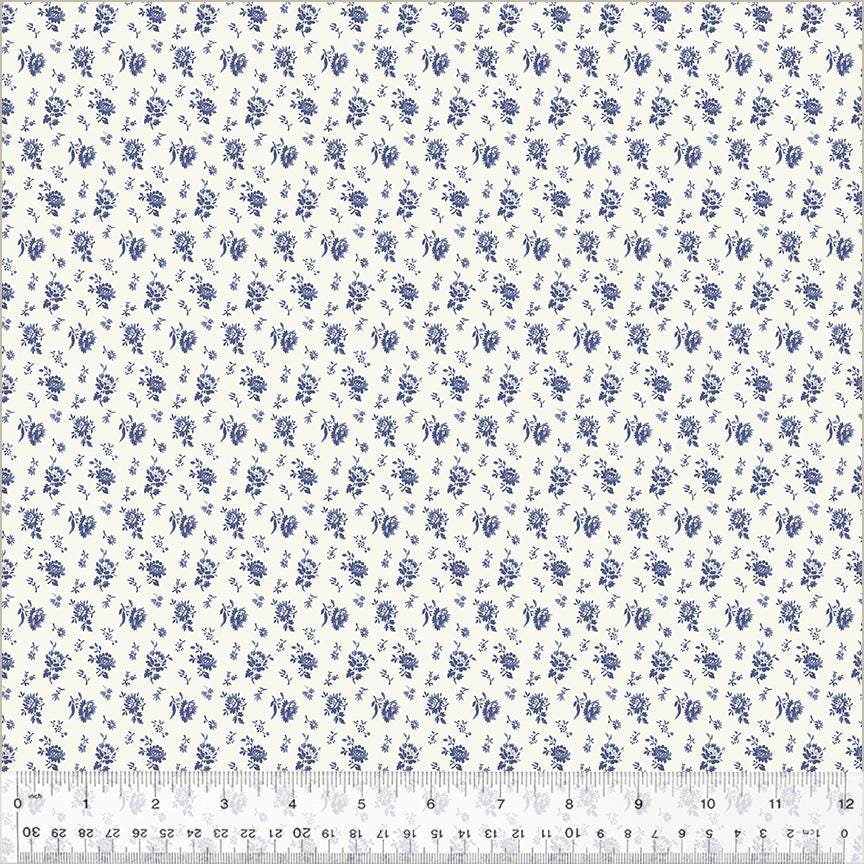 Jasper Blue Calico by Whistler Studios for Windham Fabrics 54371-1 Ivory sold by the 1/2 yd.