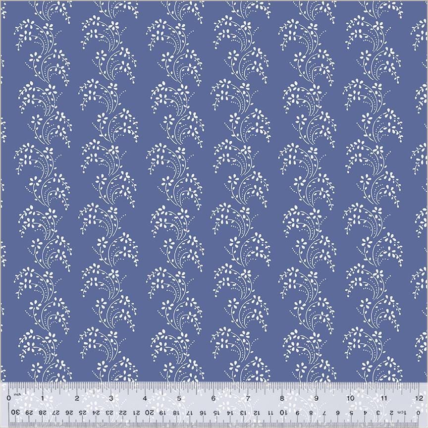 Jasper Blue Border Lace by Whistler Studios for Windham Fabrics 54368-5 Chambray sold by the 1/2 yd.