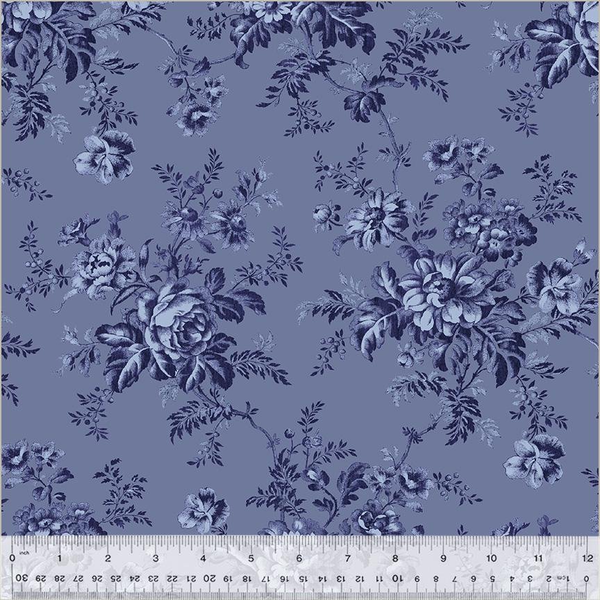 Jasper Blue Flower Picking  Hedge by Whistler Studios for Windham Fabrics 54367-3 Blue Iris one yard 14" remnant