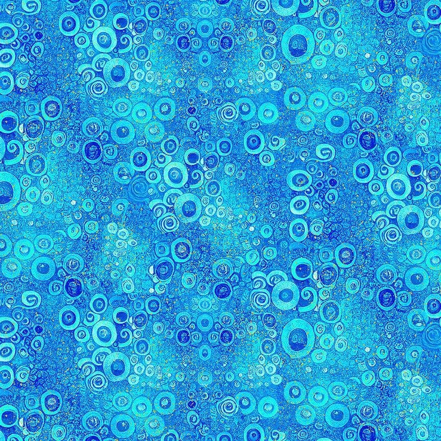 Gilded Plume Scroll by Chong-a Hwang for Timeless Treasures Metallic Blender FLORA-CM2611 Blue sold by the 1/2 yd.