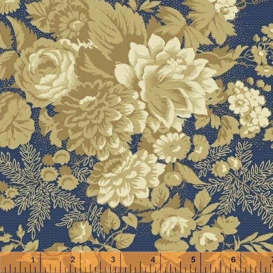 Richmond c.1862 by Nancy Gere for Windham Fabrics 51637-3 Blue sold by the 1/2 yd.