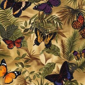 Rain Butterflies on Leaves by Timeless Treasures C3518 Neutral sold by the 1/2 yd.