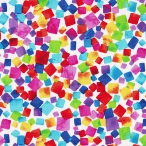 Vibrant Squares on White by High Fashion Fabrics for Timeless Treasures 1866-4227 sold by the 1/2 yd.