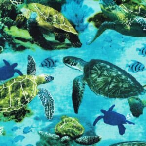 Sea Turtles in Ocean by High Fashion Fabrics for Timeless Treasures 1572-8777 Blue one yard remnant