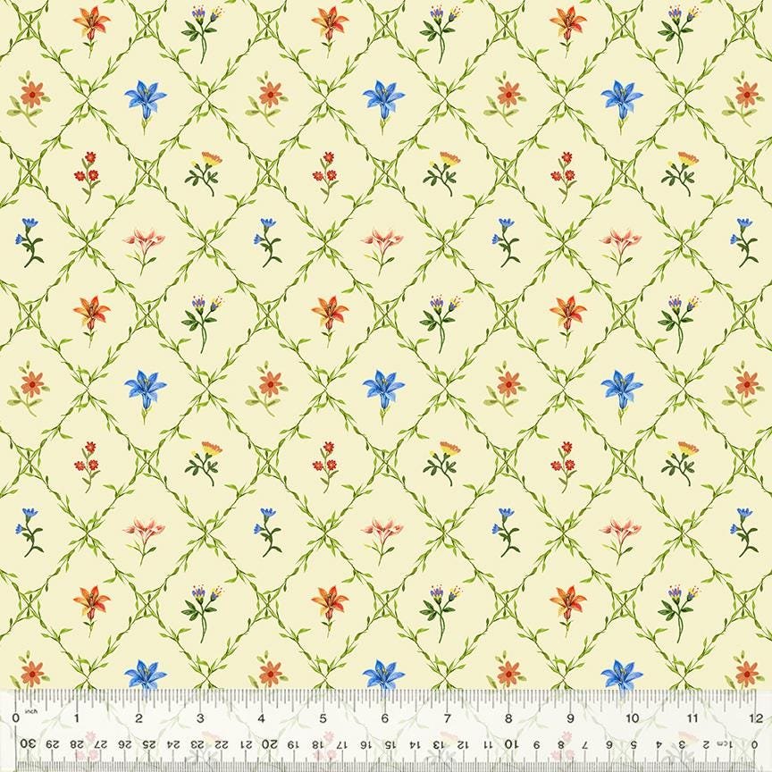Lily Lattice Garden by Whistler Studios for Windham Fabrics 54556-1 Ivory sold by the 1/2 yd.