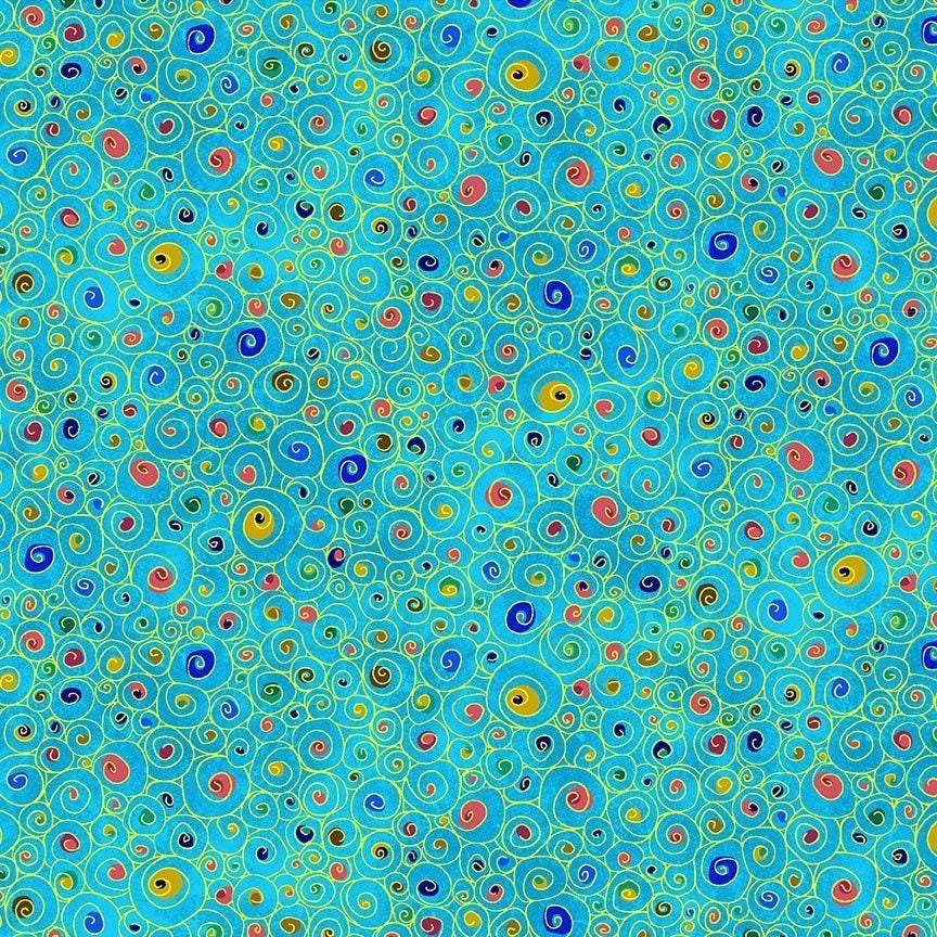 Gilded Plume Circle Swirls by Chong-a Hwang for Timeless Treasures CM3436 Blue sold by the 1/2 yd.