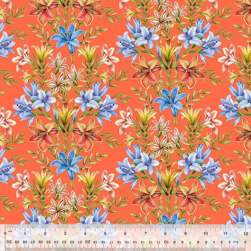Lily Fresh Blooms by Whistler Studios for Windham Fabrics 54555-3 Papaya sold by the 1/2 yd