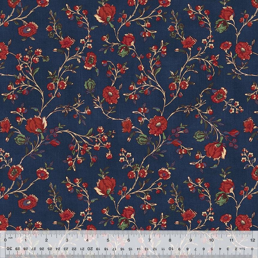 Duchess Blooming Vine by Whistler Studios for Windham Fabrics 54576-3 Indigo sold by the 1/2 yd.