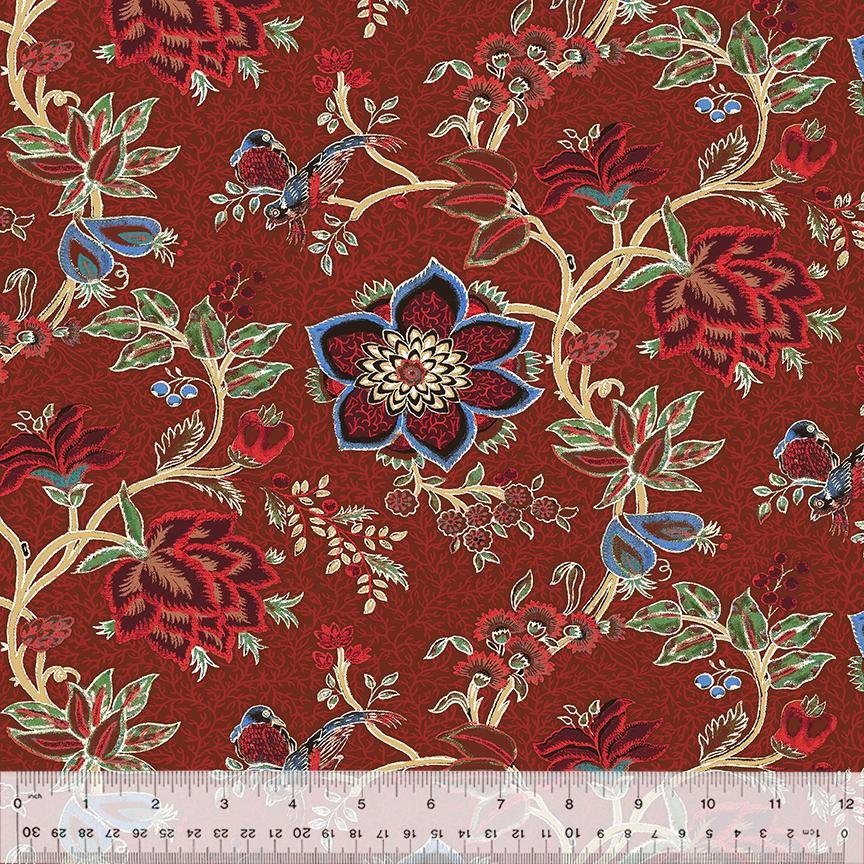 Duchess Scarlet Serenade  by Whistler Studios for Windham Fabrics 54575-1 Berry sold by the 1/2 yd.