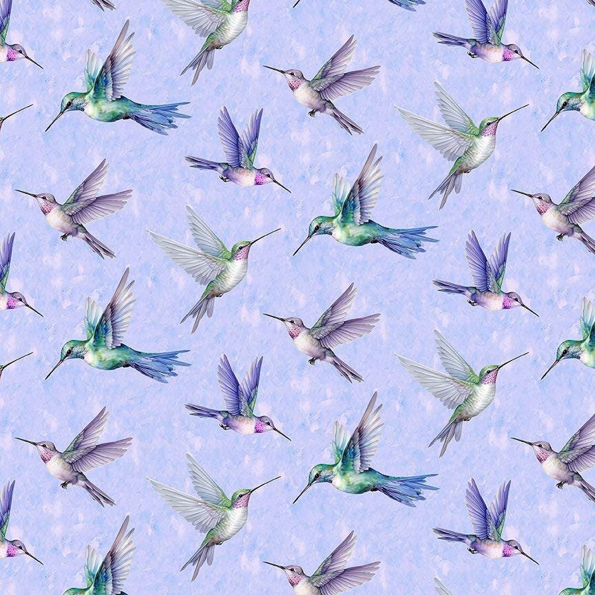 Garden Delight Flying Hummingbirds by Timeless Treasures BIRD- CD3507 Multi sold by the 1/2 yd.