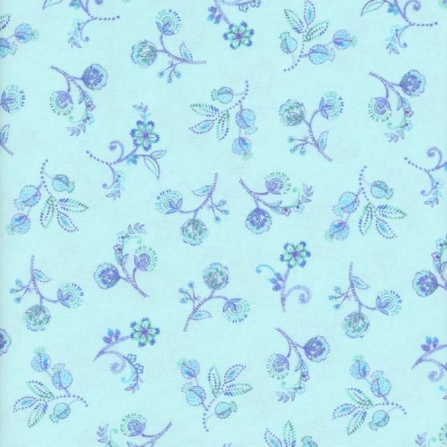 Indigo Garden Small Jacobean Floral by Timeless Treasures CD3415 Aqua sold by the 1/2 yd.