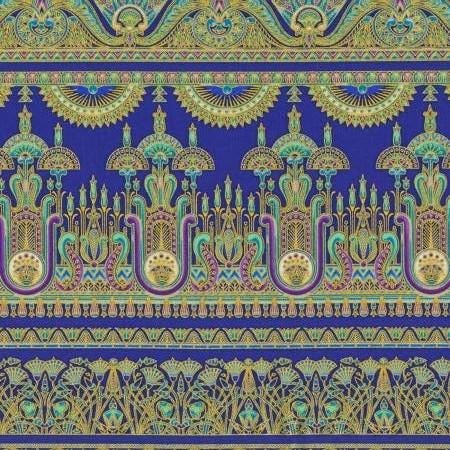 Ancient Beauty Border Stripe Metallic by Studio RK for Robert Kaufman 22112-11 Royal Blue one yard 23" remnant