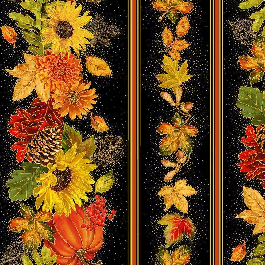 Harvest 11" Border Stripe by Timeless Treasures CM3641 Black sold by the 1/2 yd.