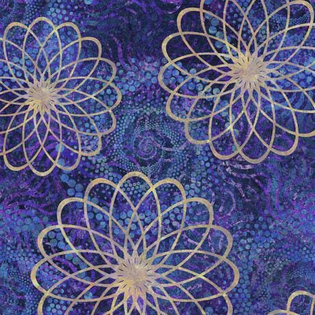 Twilight Spiral Floral by Dan Morris for Q.T. Fabrics 29788W Blue sold by the 1/2 yd.