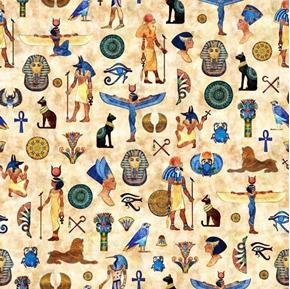 Pharaoh Symbols by Dan Morris for Q.T. Fabrics 29742-E Cream sold by the 1/2 yd.