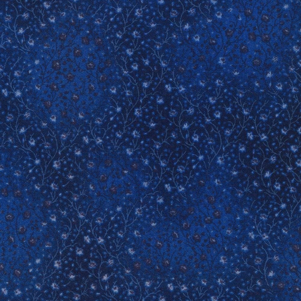Fusions Navy Blue Floral Leaf Branch by Robert Kaufman 4070-27 sold by the 1/2 yd.