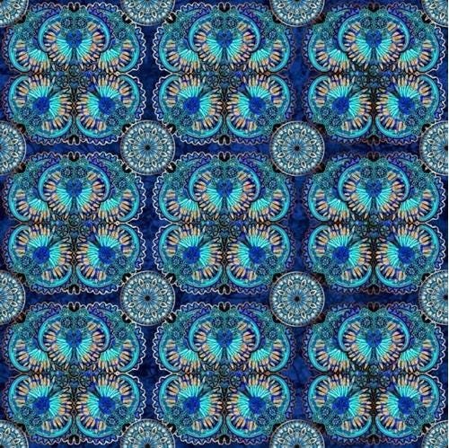 Pharaoh by Dan Morris for Q.T. Fabrics 39744-Y Blue Medallions sold by the 1/2 yd.