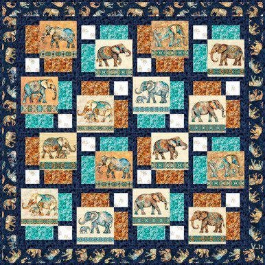Waltz Of The Elephants Quilt Kit by 58"X58"