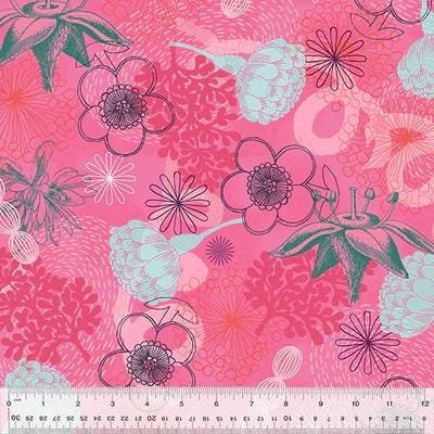 Bright World by Sharon Virtue for Windham Fabrics 53488-4 Bright Pink sold by the 1/2 yd.