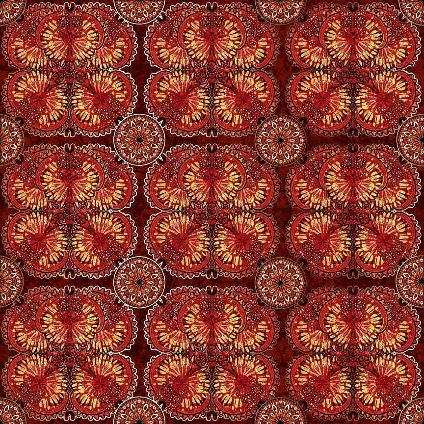 Pharaoh by Dan Morris for Q.T. Fabrics 39743-T Red Medallions sold by the 1/2 yd.