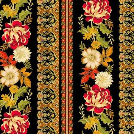 Radiance Border Stripe by Greta Lynn for Kanvas Studios 9742M-12 Black sold by the 1/2 yd.