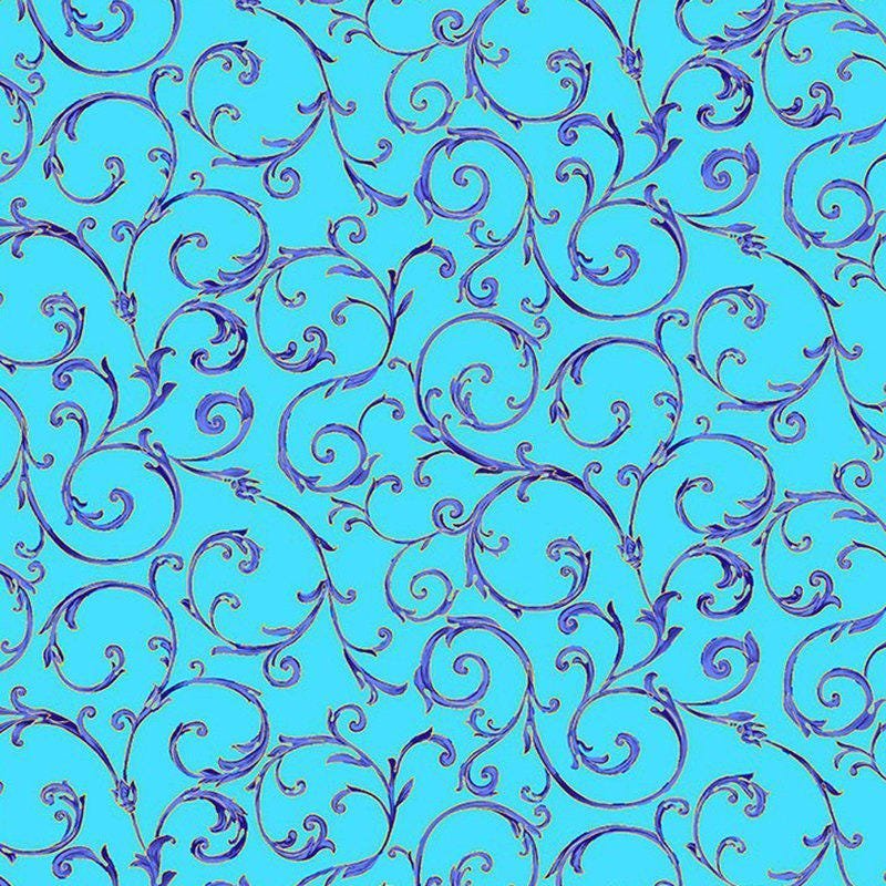 Royal Plume Fleur by Chong-a Hwang for TT Fabrics CM1009-Water 1-1/2 yard remnant