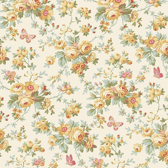 French Mill White Butterflies by Andover Fabrics A-736-L sold by the 1/2 yd.