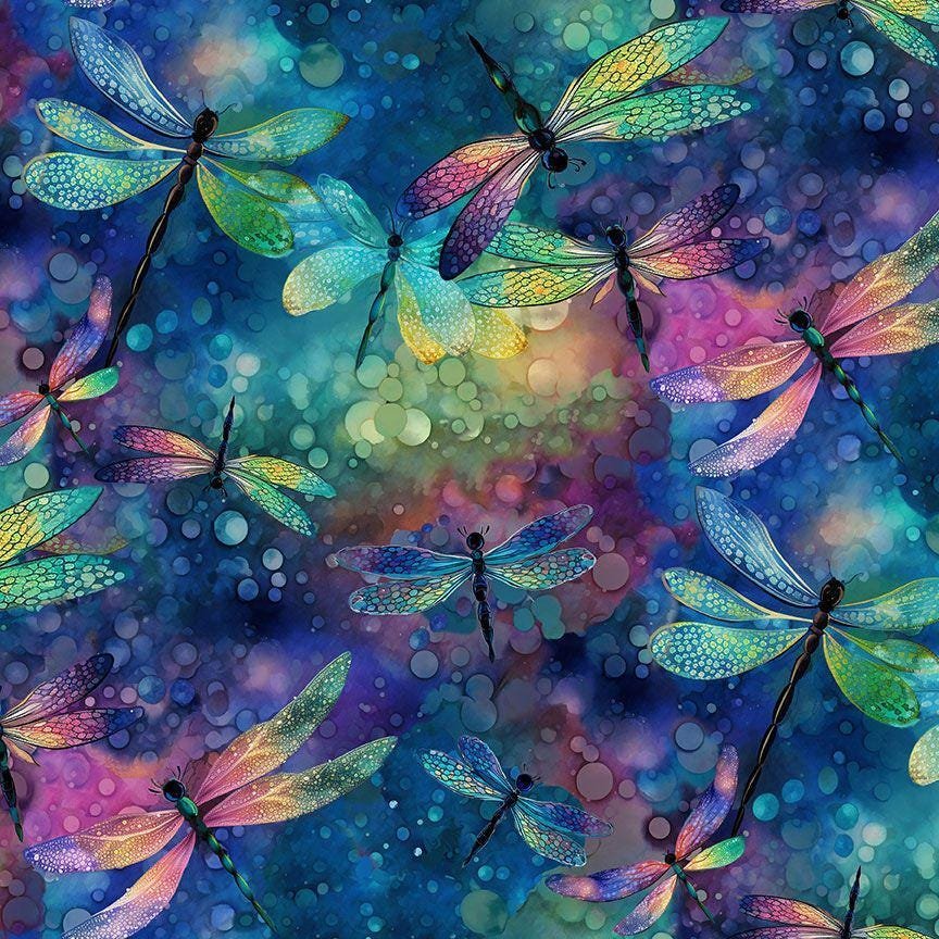 Dragonfly Illusion by Timeless Treasures CD3206 Fantasy one yard 11" remnant