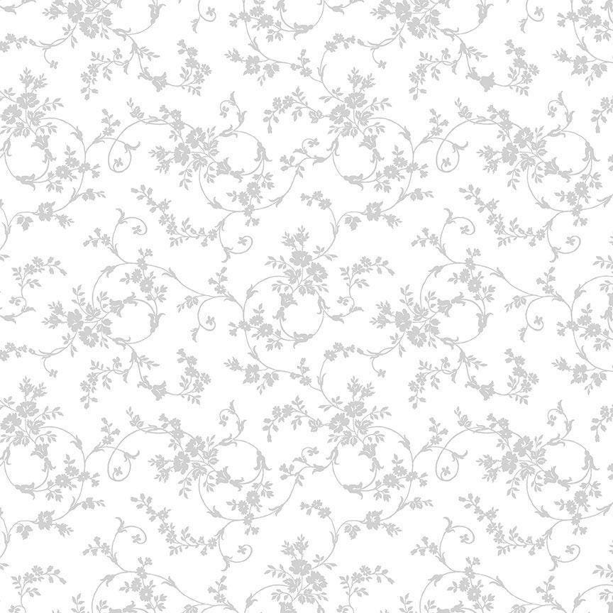Hue by Timeless Treasures C3115 White on White Floral Scroll sold by the 1/2 yd.