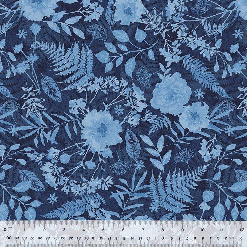 Botanical Blues Flower Press by Whistler Studios 53667-2 sold by the 1/2 yd.