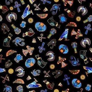 Pharaoh Symbols by Dan Morris for Q.T. Fabrics 29742-J Black sold by the 1/2 yd.