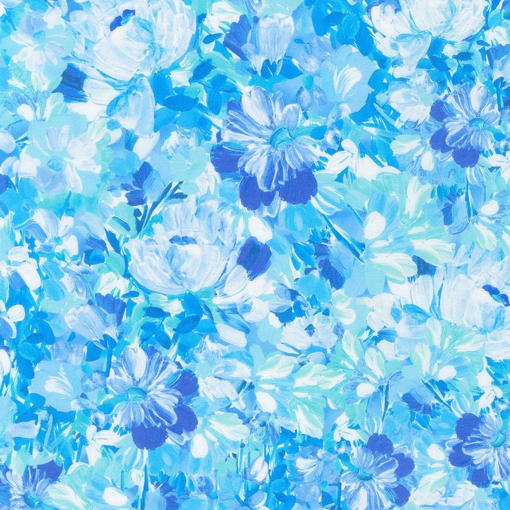 Painterly Petals Meadow by Robert Kaufman SKRD 22274-4 Blue sold by the 1/2 yd.