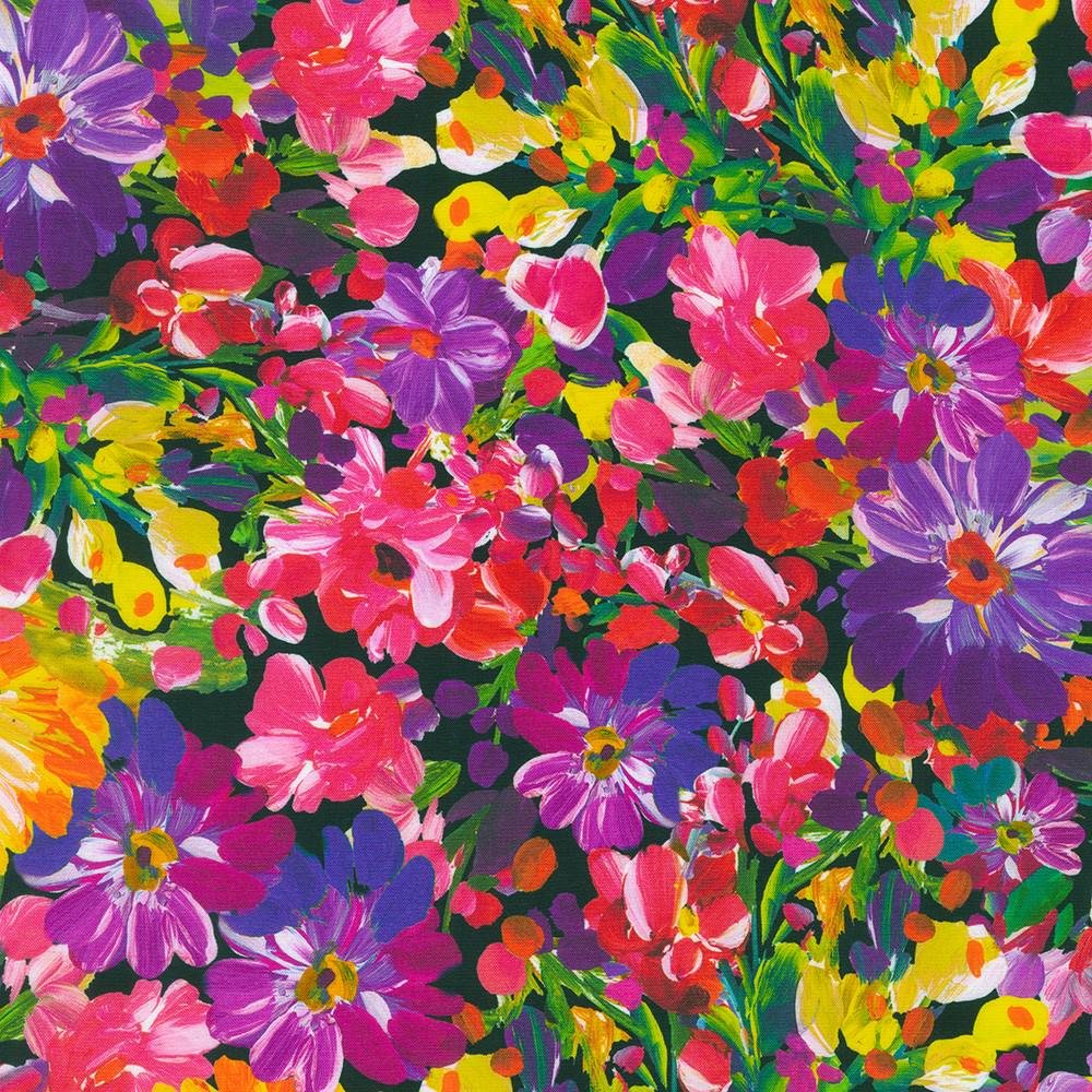 Painterly Petals Meadow by Robert Kaufman SKRD 22272-193 Summer 13" remnant